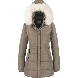 Women's Khaki Winter Warm Long Drawstring Waterproof Snow Puffer Jacket